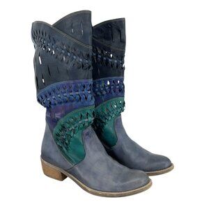 Summit By White Mountain Tulia Navy Embellished Cowboy Leather Boots- Size 38